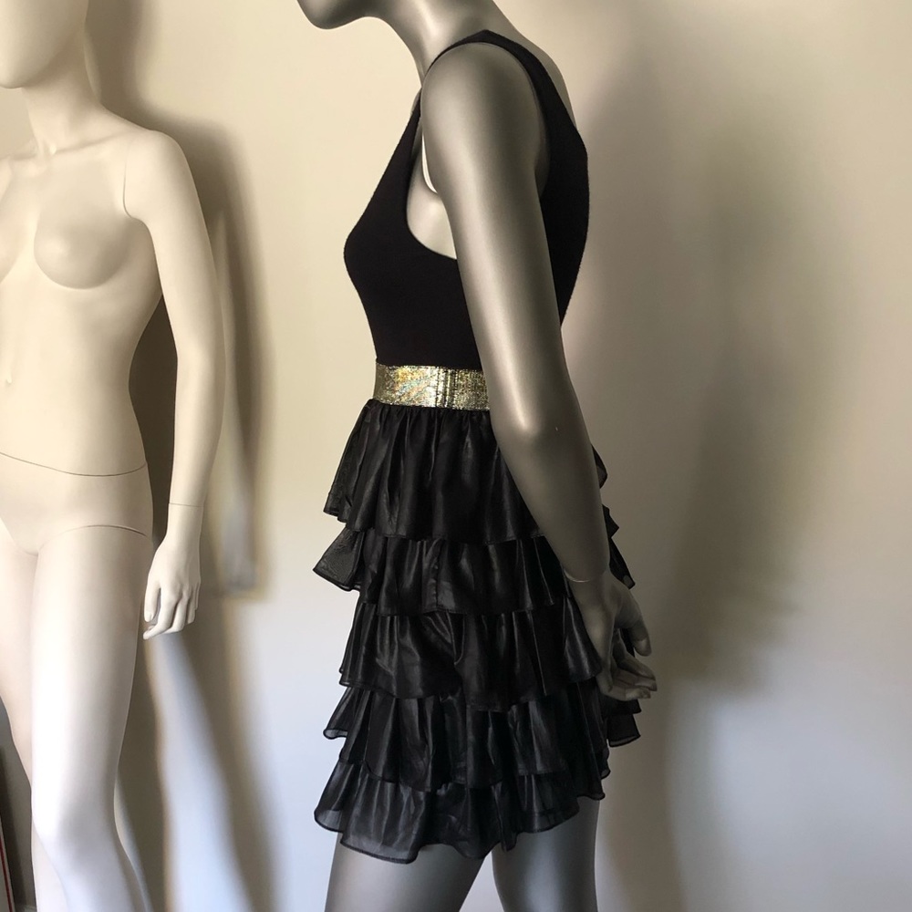 Black & Gold Ruffled Mini Dress - Picture 3 of 4